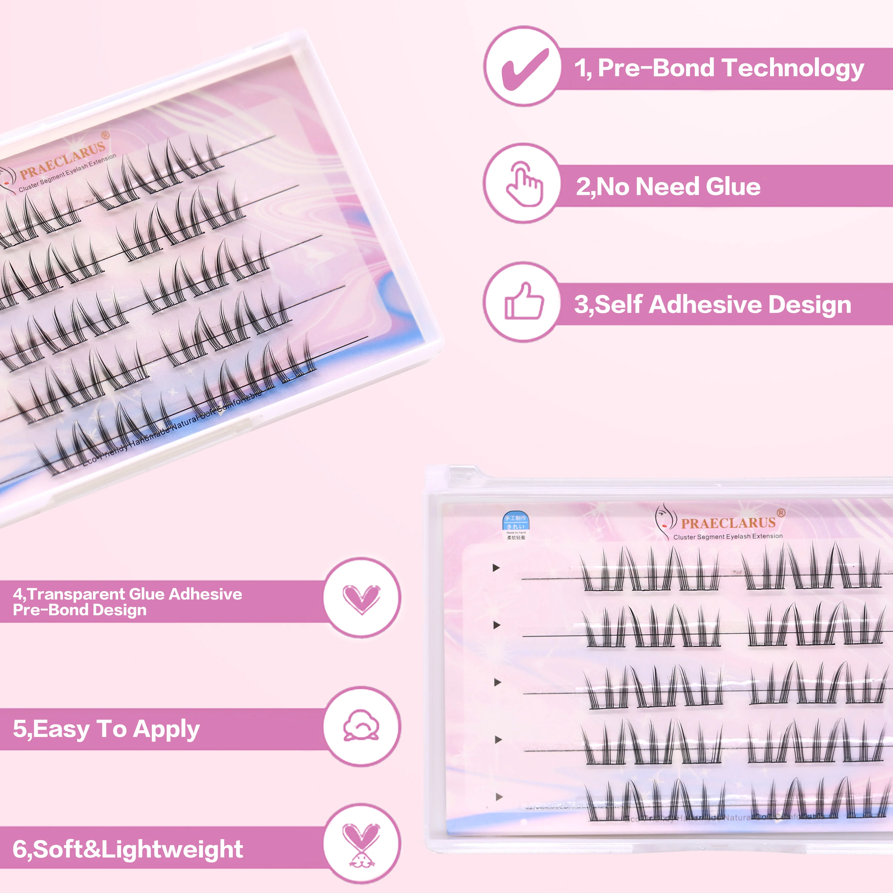 [Geen Lijm Nodig] Praeclarus Cat Eye Pre-Bond Technologie Geen Lijm Nodig Diy Wimper Zelfklevende Realistische Wimper Herbruikbaar Natuurlijk