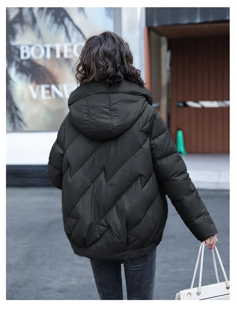 Women's Short Winter Cotton Jacket Warm New Loose Hooded Thick Cotton Coat Trendy Quilted Cotton Padded Jacket Parkas Clothing