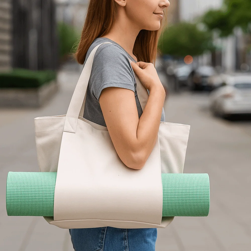 Large Capacity Yoga Mat Carry Bag Lightweight Thick Canvas Multifunctional Yoga Bag Washable Foldable Pilates Mat Case Travel