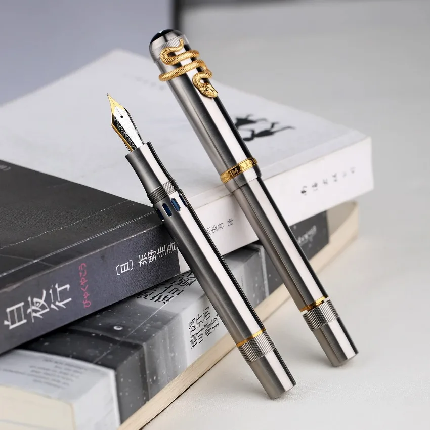 

New Majohn P137 Titanium Alloy Piston Filler Fountain Pen Year of Snake Limited Edition Clip No.6 Nib Gift for Business Student