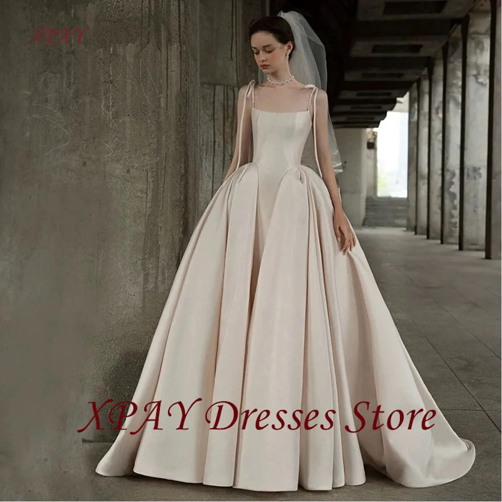 XPAY Modern Thick Satin Wedding Dresses Photo shoot Korea Spaghetti Straps Puff Skirt Bridal Gowns Vestidos de noiva Customized