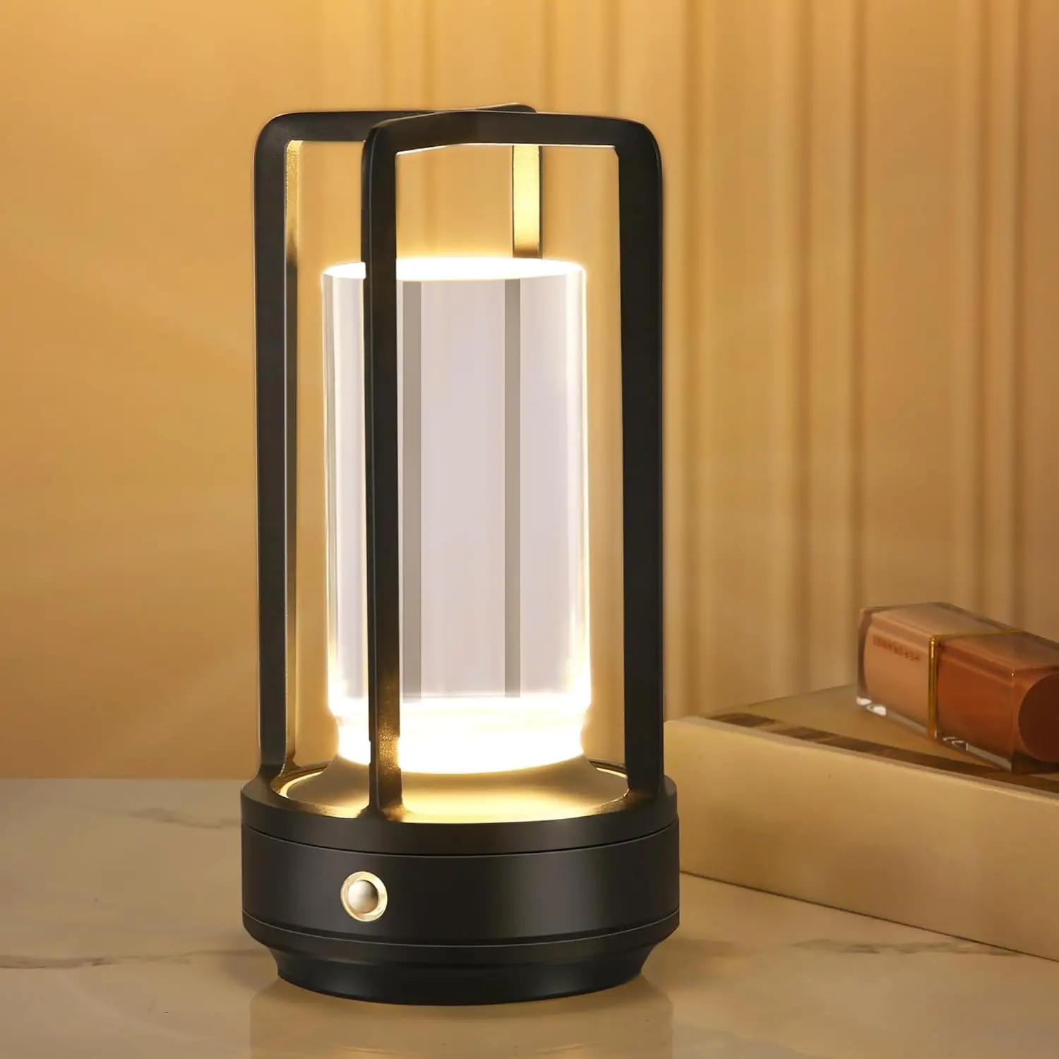 

Portable Metal Table Lamp, Cordless Rechargeable LED Desk Lamp, 3 Color Stepless Dimming Touch, for Bedroom Restaurant Home Outdoor Black