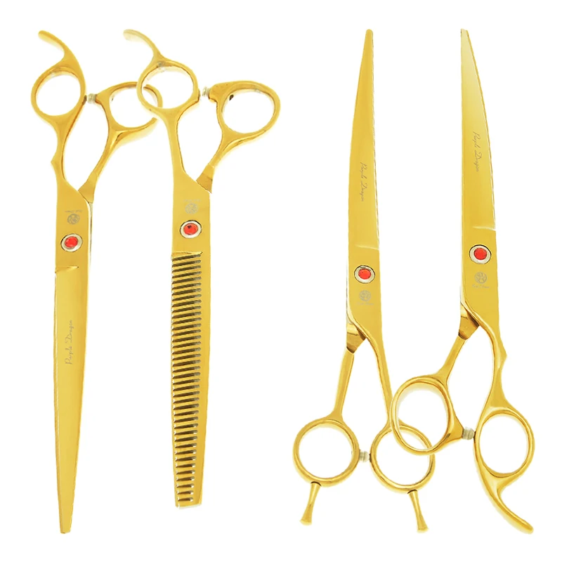 Tijeras de Peluquería Profesional para Mascotas Purple Dragon de 8.0 Pulgadas, Acero Japonés, Tijeras de Corte y Entresacado para Animales, Perros y Gatos, Herramienta de Peluquería Curva B0050B