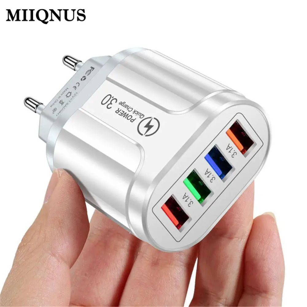 Universal 4 Ports Fast Quick Charge LED USB Hub Wall Charger Adapter UK EU US Plug Travel Phone Charger Power Socket Plug