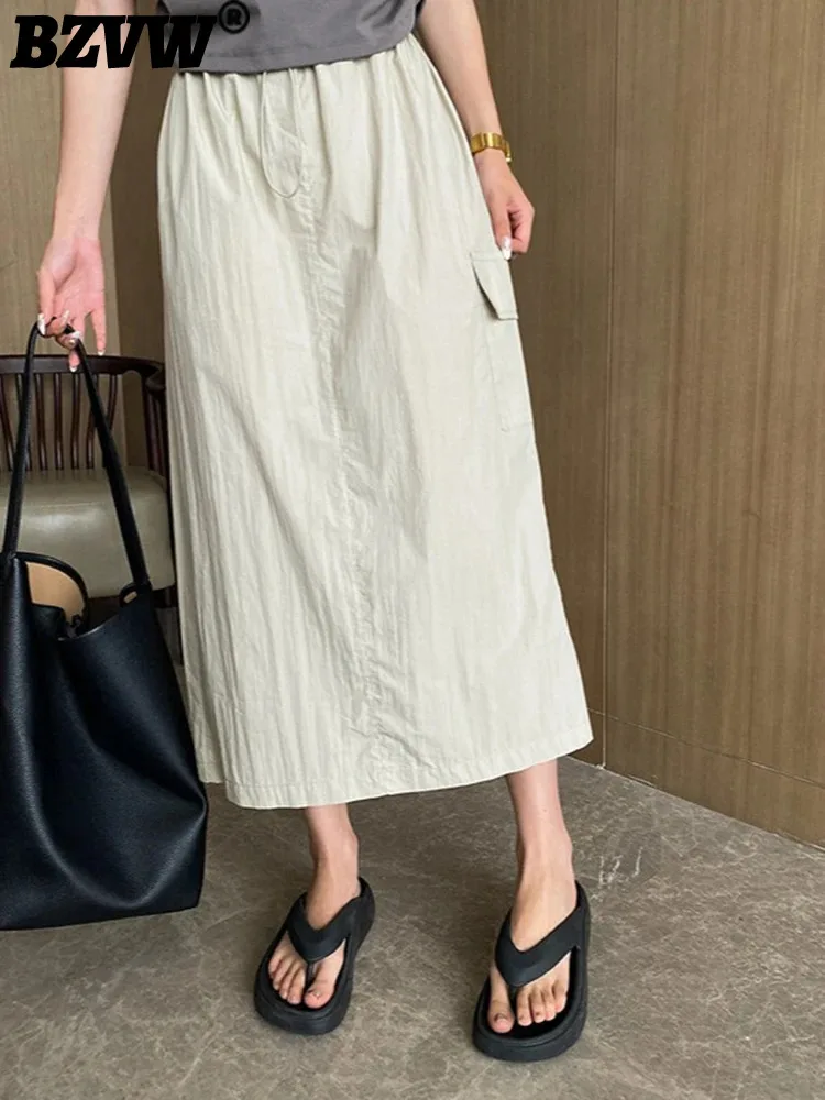 

BZVW Sporty Style Skirt Women Drawstring Elastic High Wasit Solid Color Pockets Design Skirts 2024 Summer New Clothing 25A8299