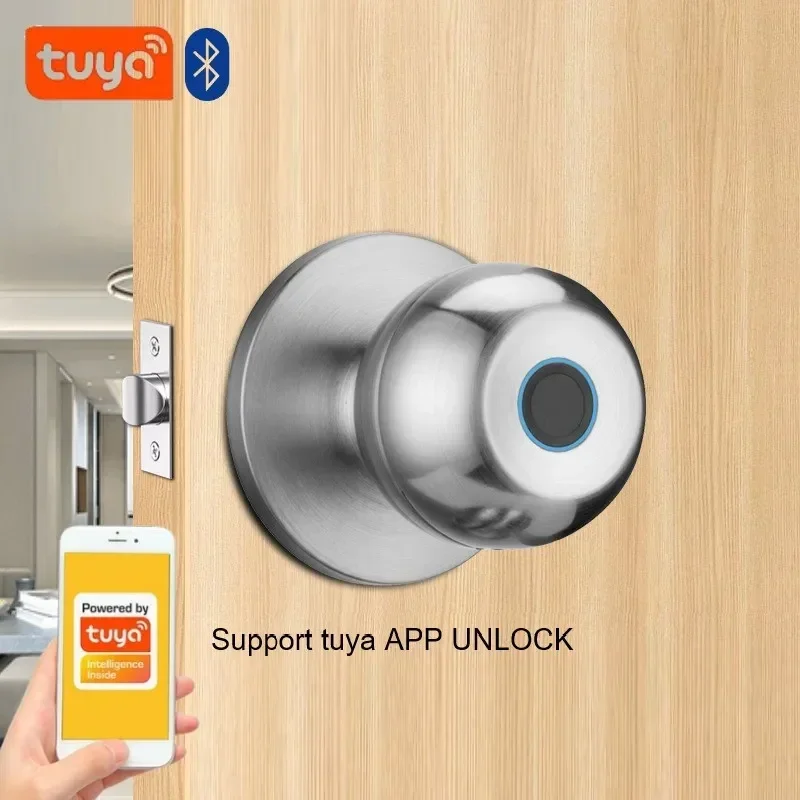 Tuya BLE Smart Ball Lock Fingerprint Door Lock Rechargeable Lithium Battery Electronic Door Lock Fingerprint Key Tuya APP Unlock