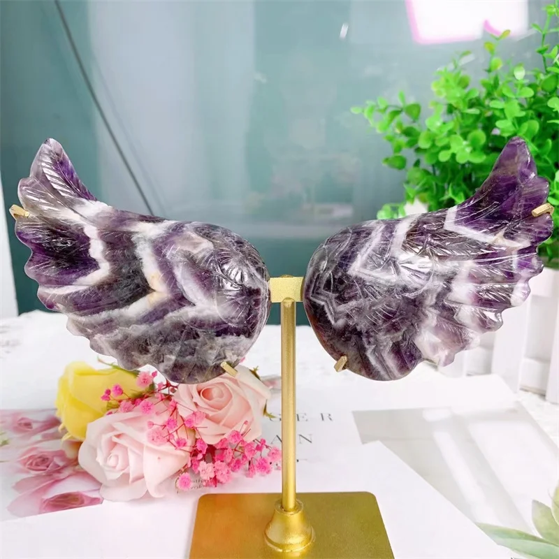 

Natural Dream Amethyst Crystal Wing Carving Piece Hand Polished Reiki Healing Gift Room Office Decoration 2pcs