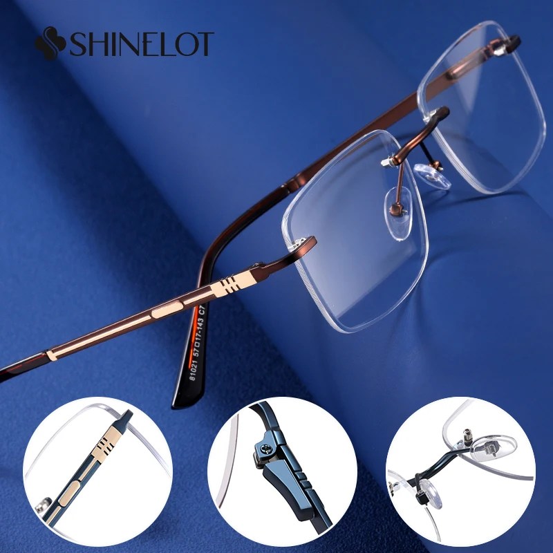 

81021 Trendy Rimless Rectangle Eyeglasses Frame Business Men Optical Glasses Youth Style Spectacles Study Eyewear
