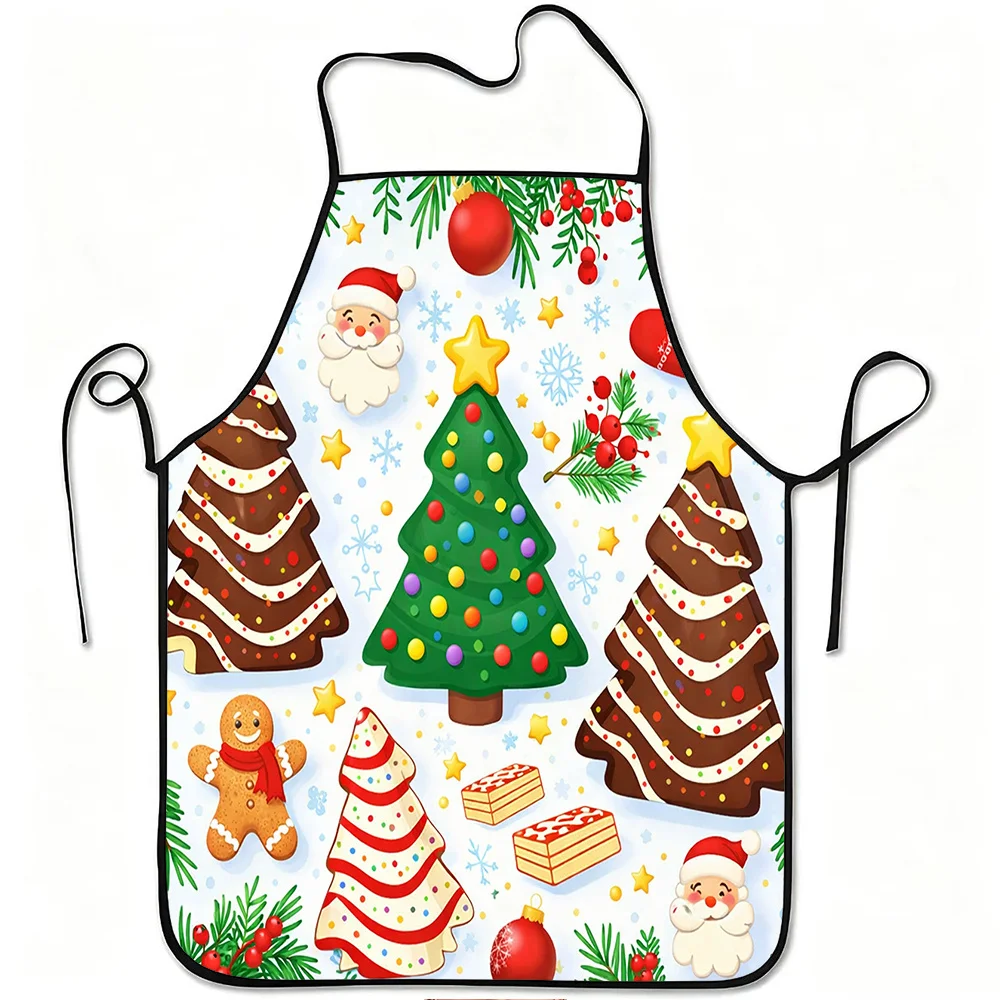 1pc Apron Featuring a Christmas Tree, Santa, And Gingerbread Cookie Design, Made from Durable And Easy-To-Clean