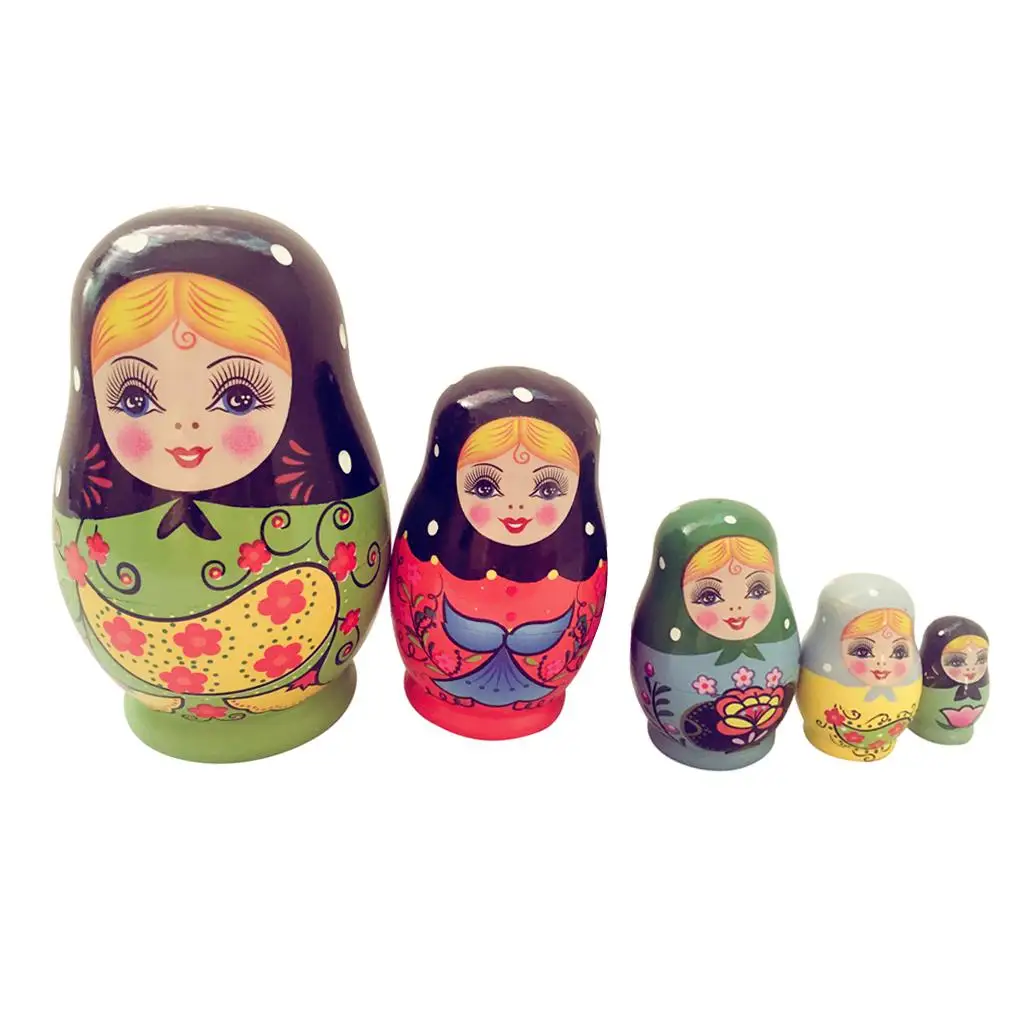 

Set of 5 Traditional Stacking Matryoshka Wooden Russian Nesting Dolls