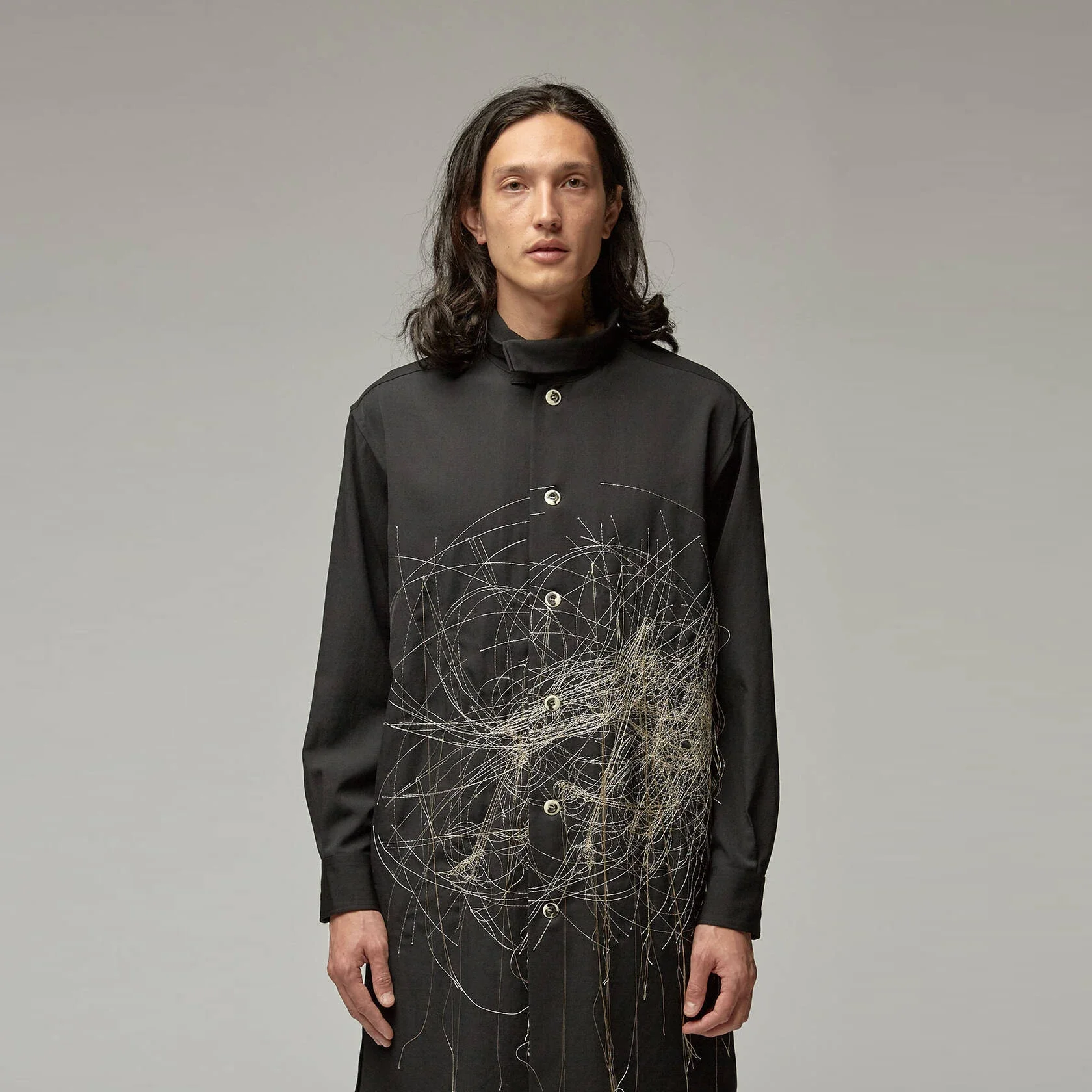 

YOJI OOAK ШЕРСТЯНАЯ Шерстяная рубашка с объемной вышивкой, рубашка с плавающей линией, рубашка тяжелой промышленности, чистая ручная работа