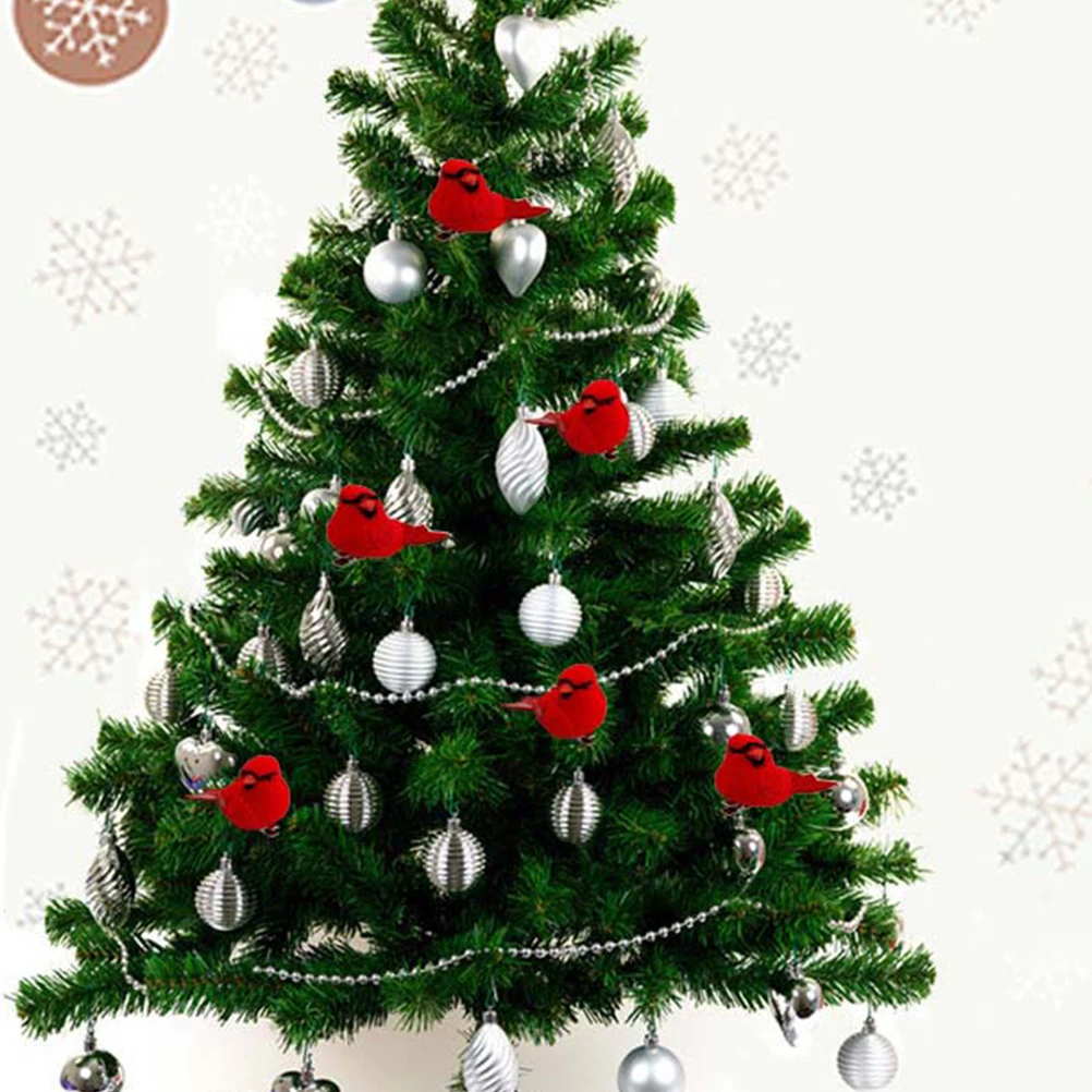 

10 Pcs Christmas Tree Decoration Clip-on Ornaments Xmas Bird Decorations Birds Foam Feathered Cardinal