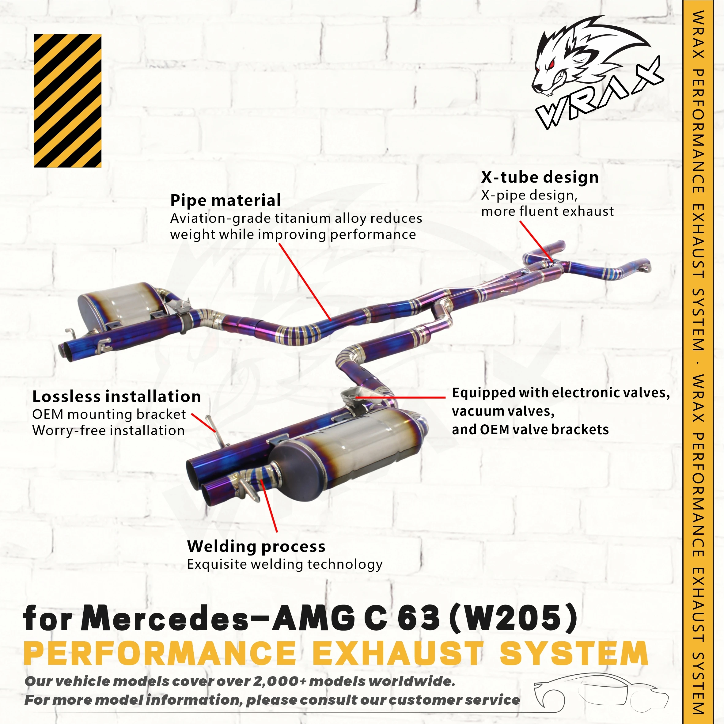 

WRAX for Mercedes BENZ AMG C63 (W205) Titanium Valve Catback with Muffler Switchable Sound Multi-color customization