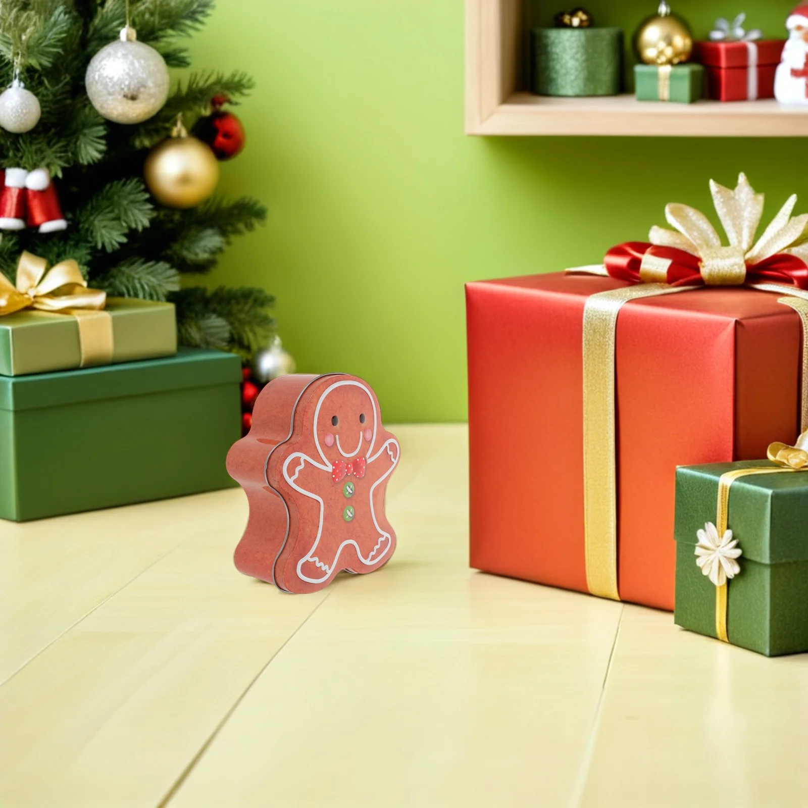 

2Pcs Gingerbread Man Christmas Cookie Tin Metal Tinplate Storage Box Lid Holiday Candy Treat Packaging Tin Cookie Box