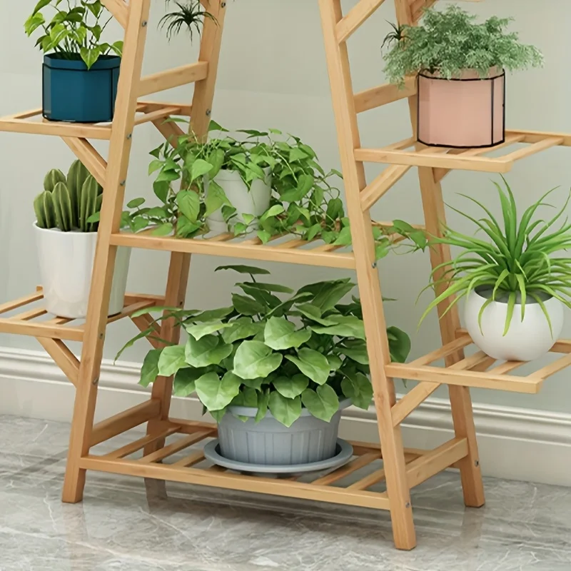 multi layer triangular plant stand 1pc, indoor outdoor floor flower pot rack shelf for balcony living room garden decor
