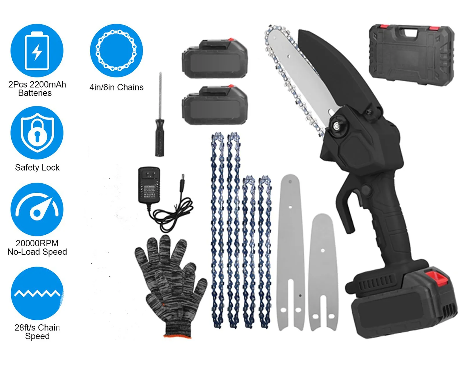 Mini Chainsaw Cordless 4in/6in Handheld Rechargeable Chain Saw With, Small Electric Chainsaws Battery Powered