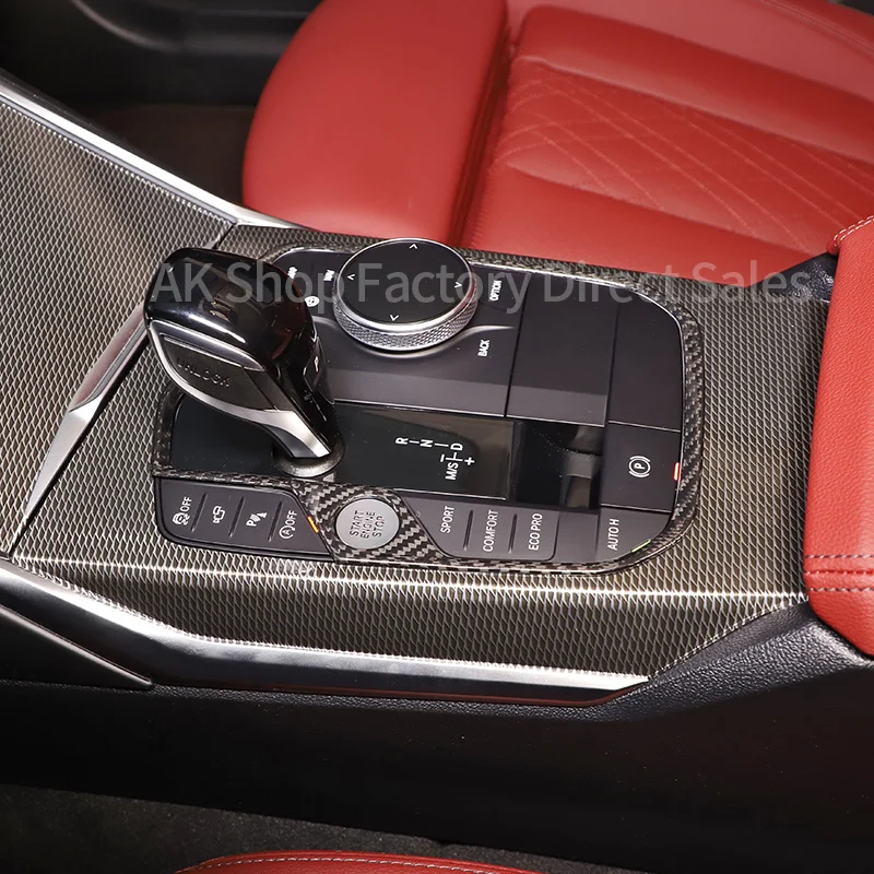 Real Carbon Fiber Gear Panel Decoration Car Accessories L/RHD For BMW 3 Series 4 Series I4 8 Series X3 X5 X6 X7 Series 2019-2026