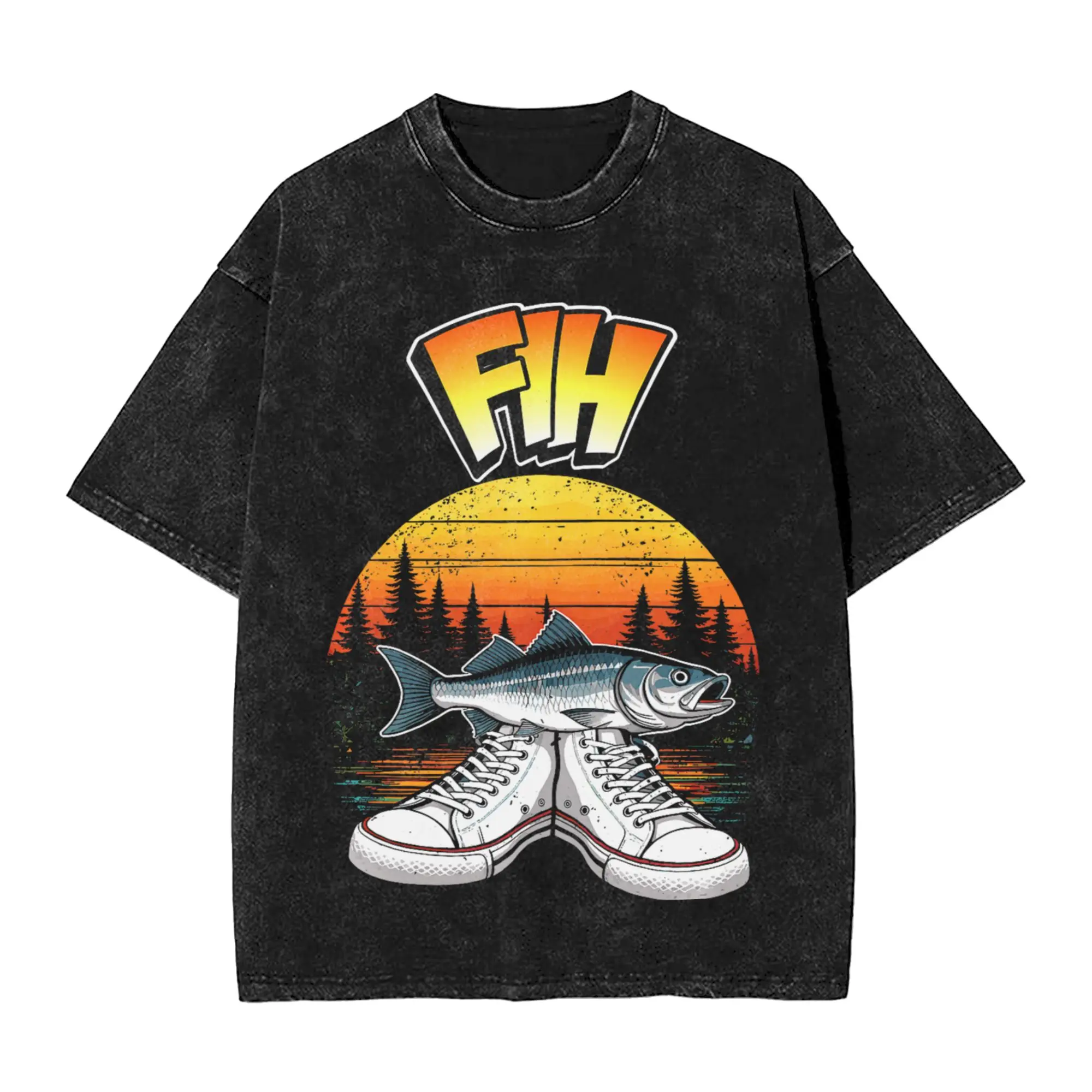 Oversized Washed T-Shirt Fih Meme Fish Misspelled Funny Memes Cursed Memes Brainrot Cotton T-Shirts  Popular Tshirt for Men