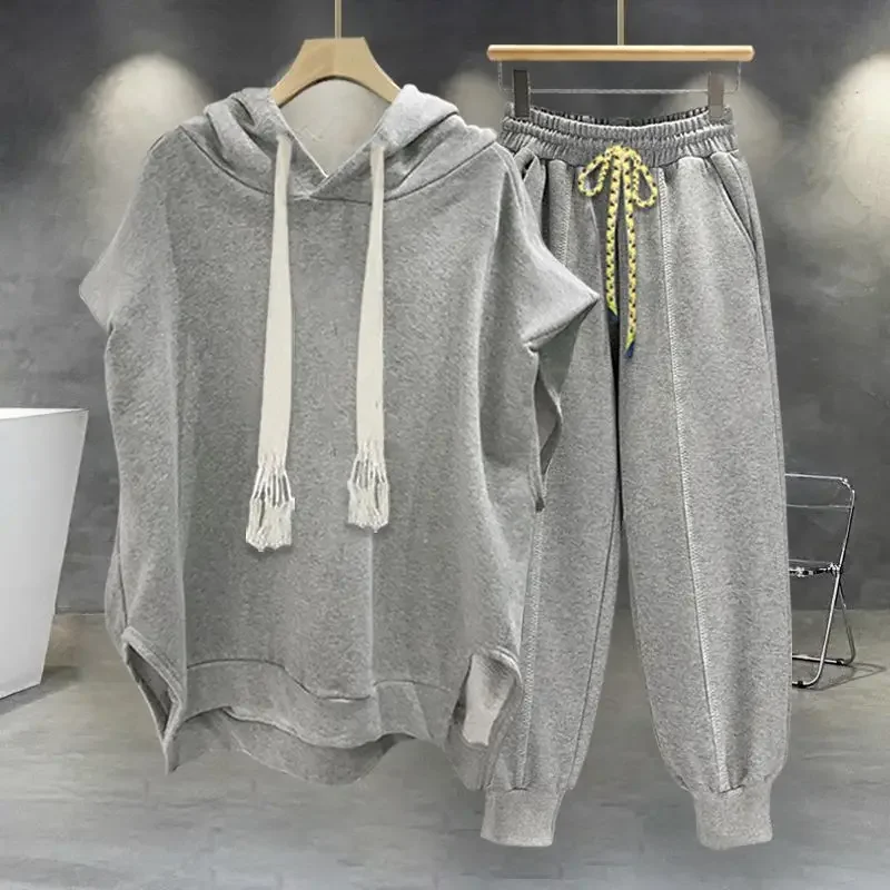 New 2024 Men SuitSolid Color Sleeveless Hood+ Casual Pants Set Women/Men