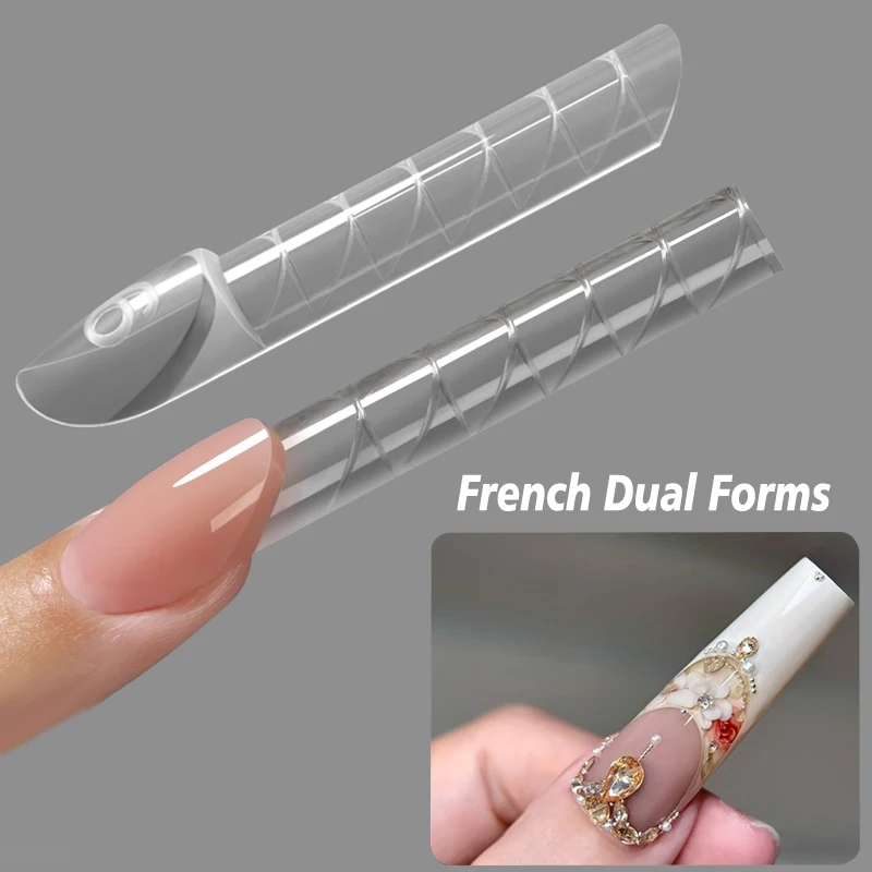 

75/120/150Pcs Space French Dual Forms Clear Reusable Nail Extension Gel French Tip Nail Forms Manicure Tool DIY Art Salon