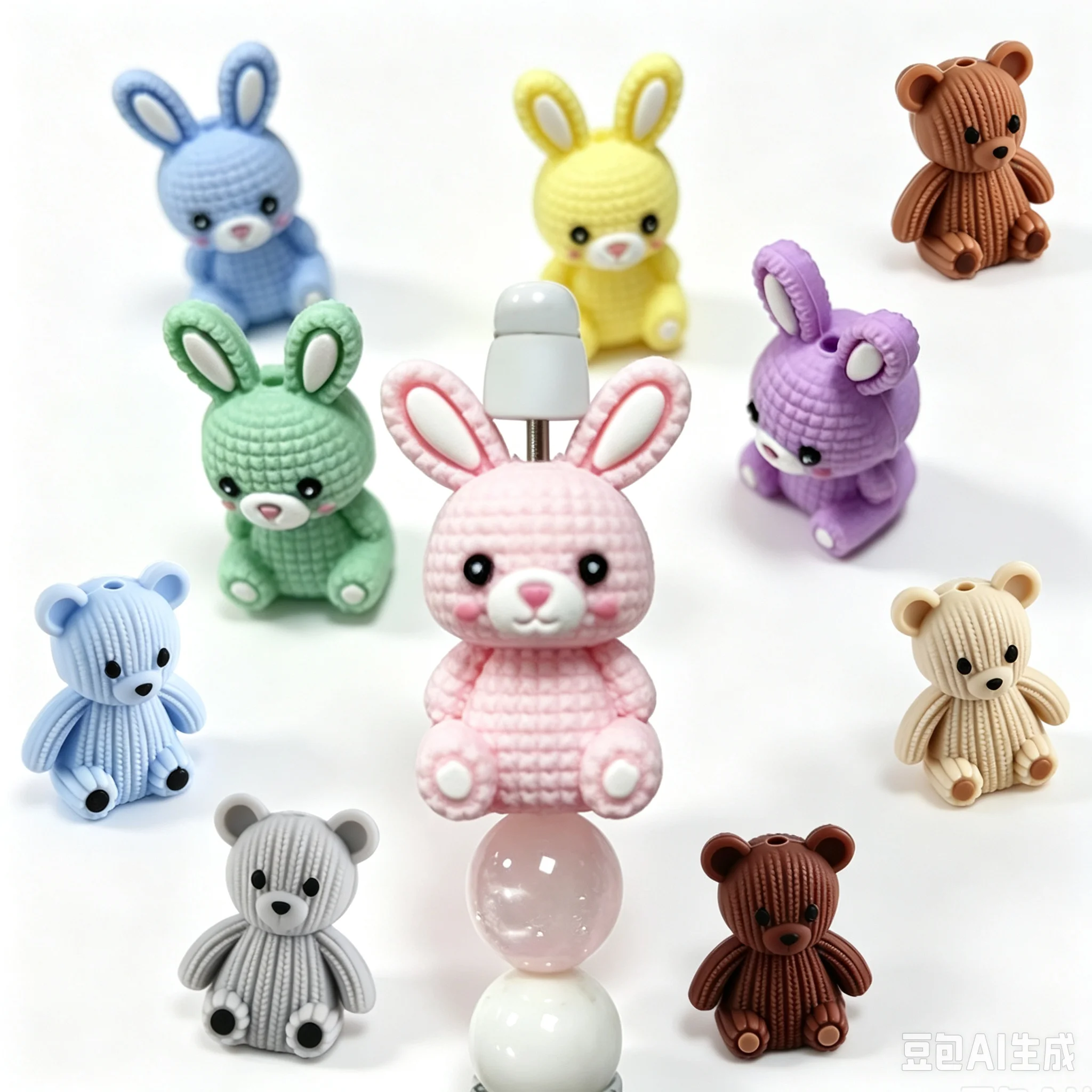 Kovict 5-10pcs/Lot New Easter Waffle Texture Rabbit Knitting Bear 3D Silicone Focal Beads DIY For Jewelry Making Accessories