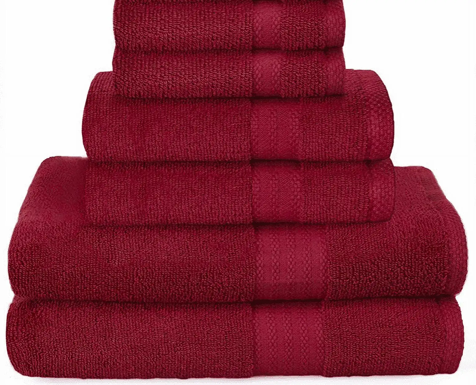 6 Burgundy towels 2 bath towels, 2 hand towels, 2 towels Water absorption effect good family essential artifact towel