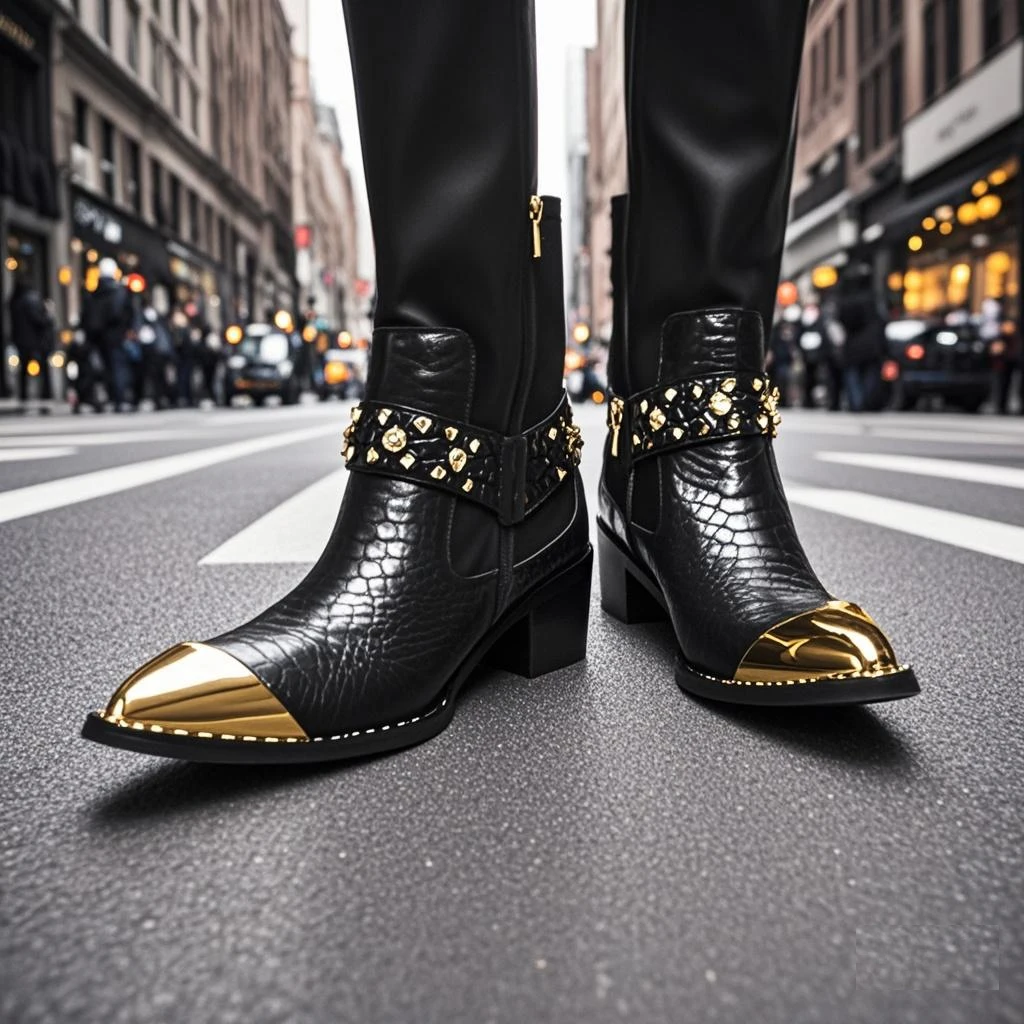 Designer Style Men Ankle Boots Mixed Color Genuine Cow Leather High Heels Man Chelsea Shoes Rivet High-heeled Model Luxury Boots