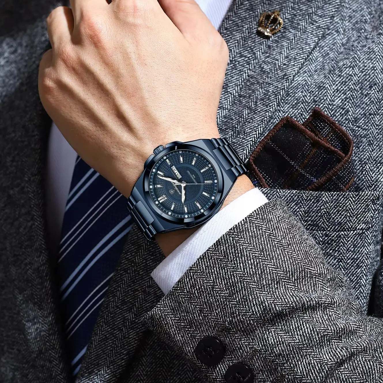 POEDAGAR Original Business Quartz Men Wristwatch High Quality Stainless Steel Waterproof Luminous Stylish Man Watch Date Week Fashion Casual Men's Watches image 6