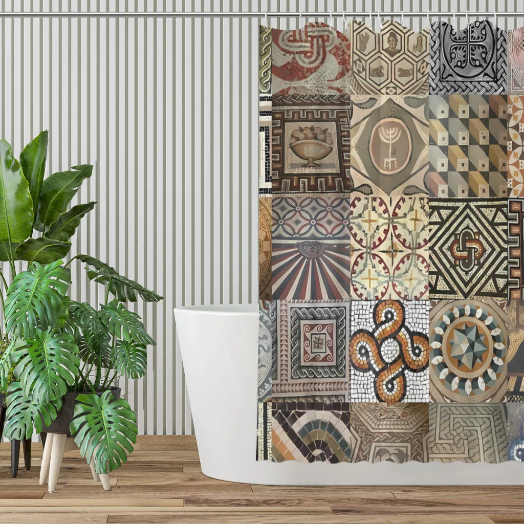 Stone Mosaic Bathroom Shower Curtains Ancient Romans Waterproof Partition Curtain Funny Home Decor Accessories