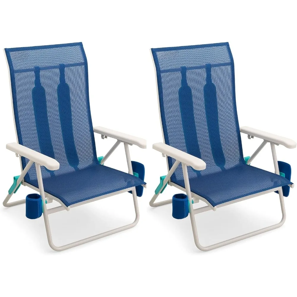 

Beach Chairs Set of 2. Anti-Rust Marine Grade Frame. 300lb Capacity. Weighs 8 Pounds. Adjustable Padded Backpack Straps