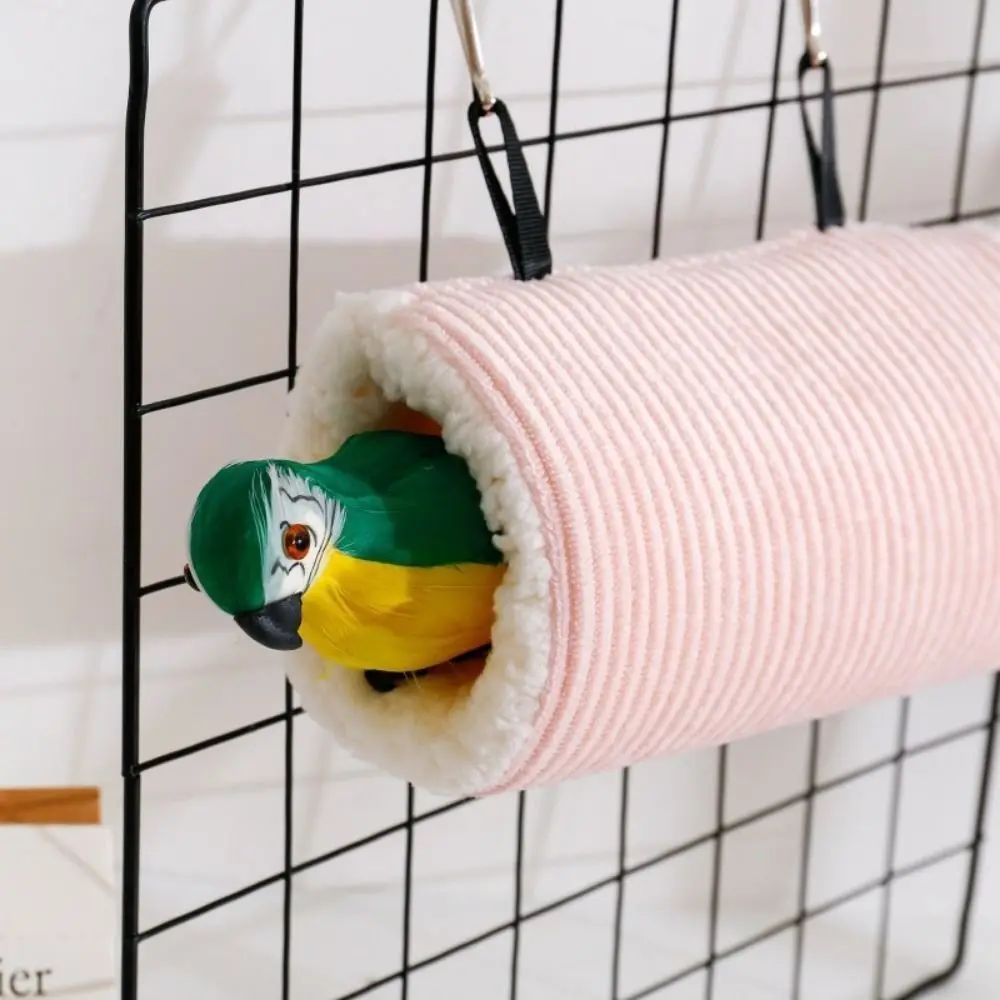 Cute Plush Guinea Pig Tunnel Striped Print Thickened Warm Bird House Warm Nest Plush Lining Hamster Cage House Cage Accessories