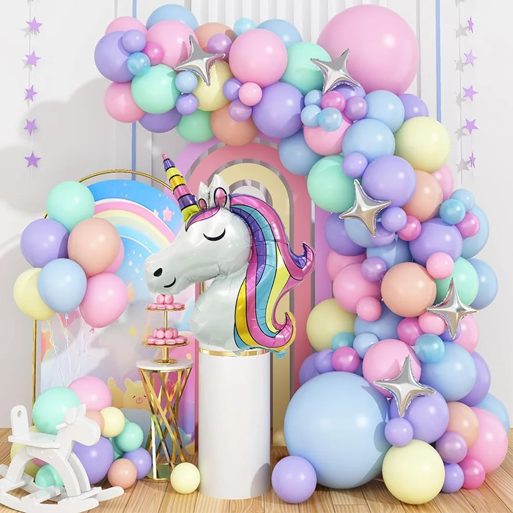 148PCS Unicorn Balloon Arch Flower Ring Set for Wedding, Shower, Unicorn Birthday Party Decoration