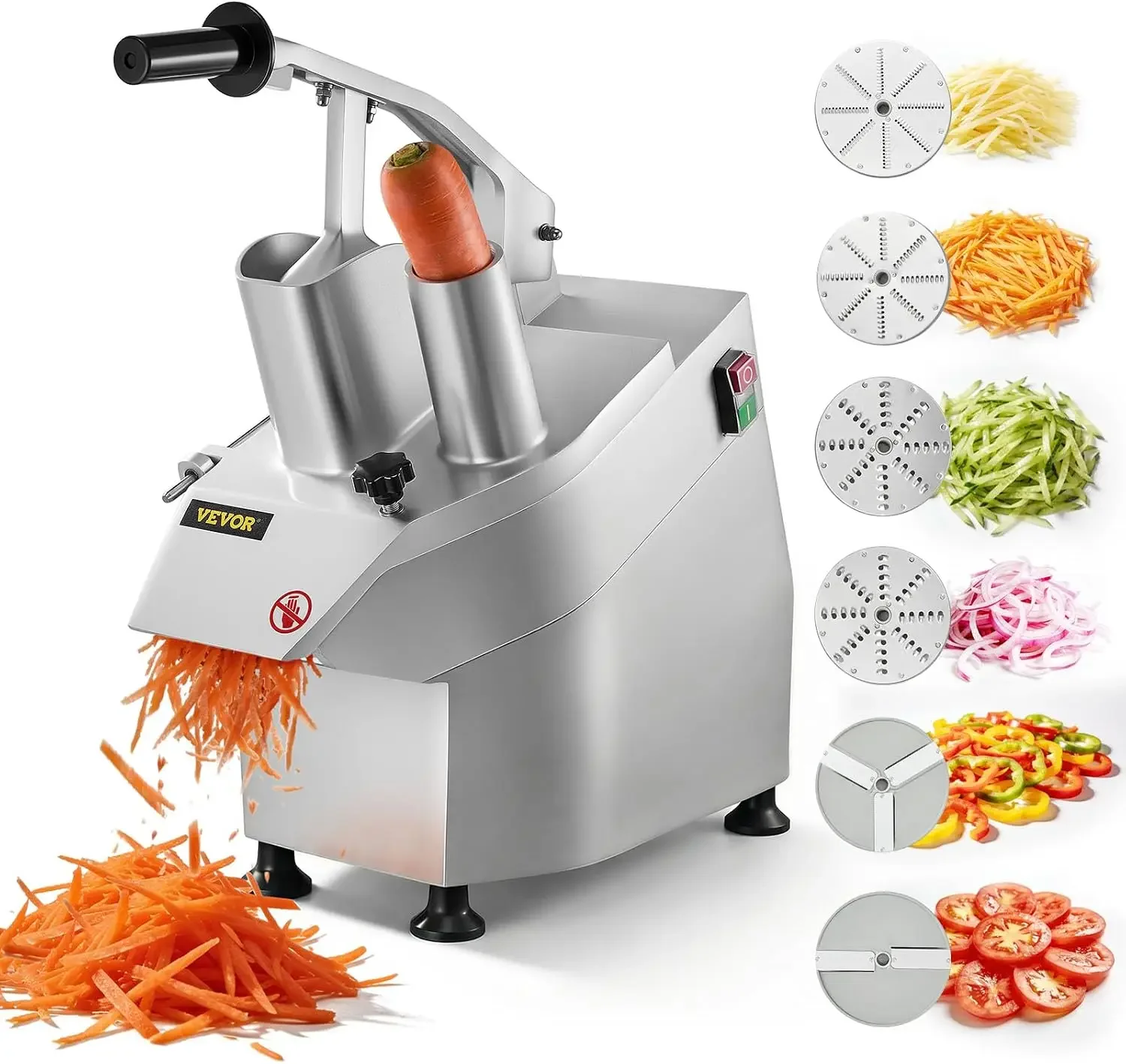 Commercial Food Processor 550W Electric Vegetable Slicer 6 Blades | 2 Feeding Holes, 1600 RPM Stainless Steel Vegetable Processo