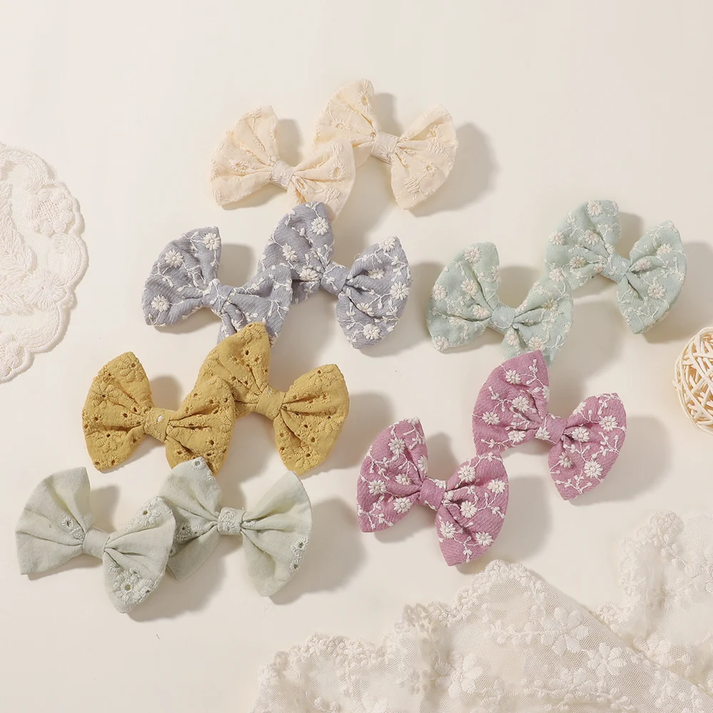 20 個刺繍花子供弓ヘアクリップかわいい綿ちょう結びヘアピン女の赤ちゃんバレッタ帽子ヘアアクセサリー