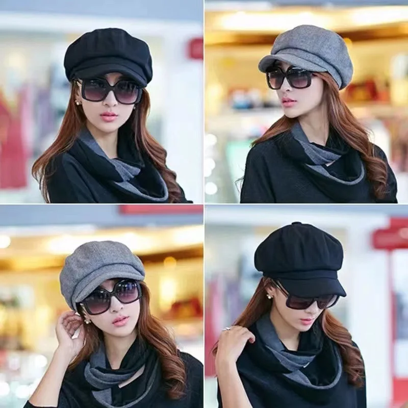 Newsboy Caps Women Autumn Winter Beret Cap Octagonal Beret Driving Hat Female Sunscreen Hats Painter Tour Cap