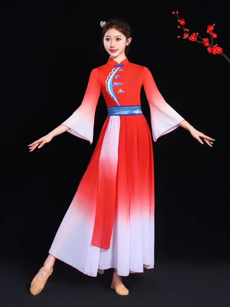red-bell-sleeve-classical-dance-dress-women's-elegant-skirt-square-dance-performance-costume-milk-silk-fabric-customizable