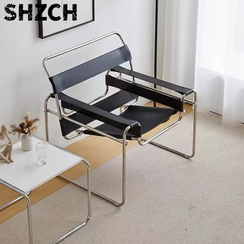 Scandinavian Lounge Chair Modern Minimalist Accent Seat Designer Leather Armchair for Living Room Ins Single Sofa for Bedroom
