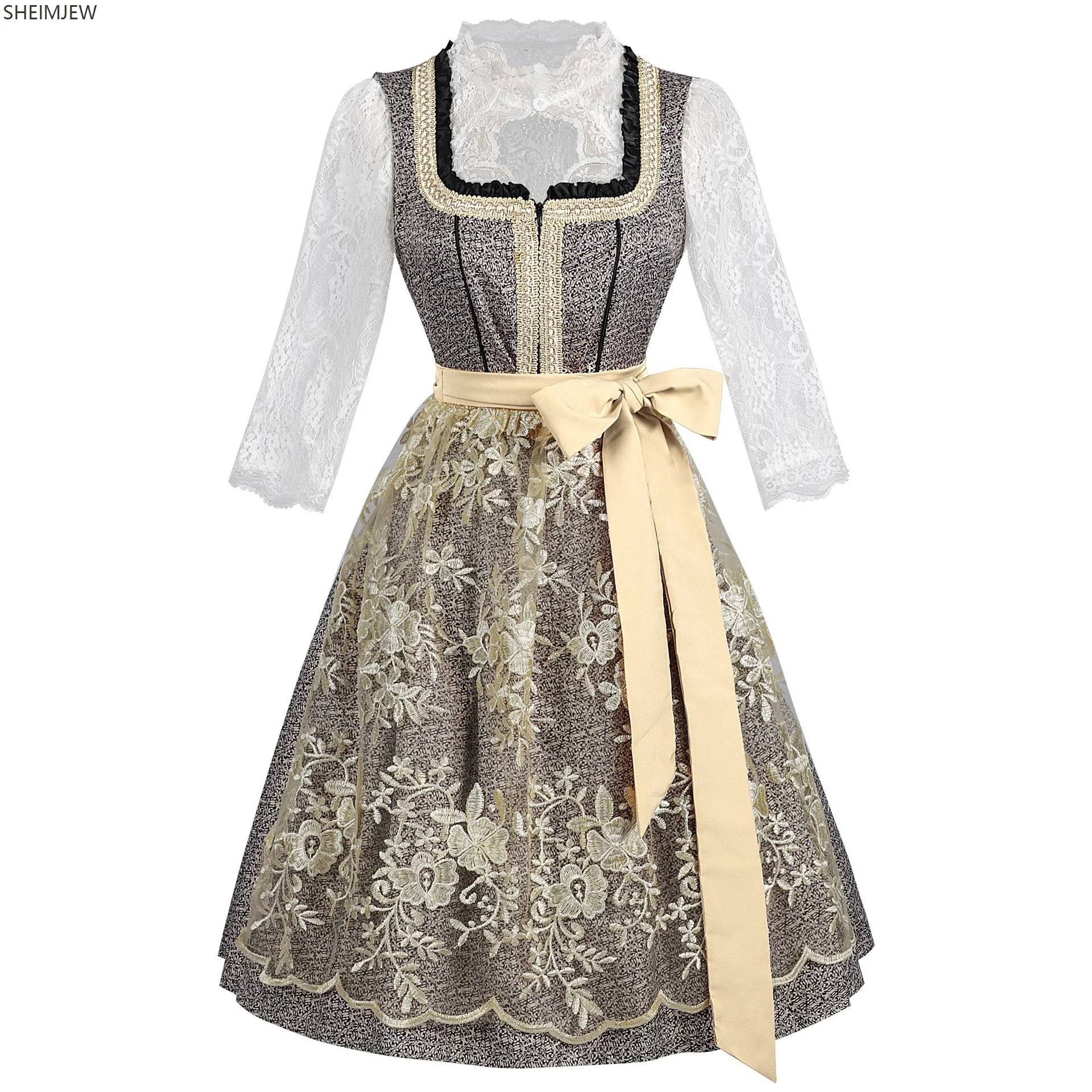 

Womens German Oktoberfest Costume 3 Piece Set Women Sexy Dress Apron Lace Blue Top Cosplay 2025 Bavarian Carnival Party Costume