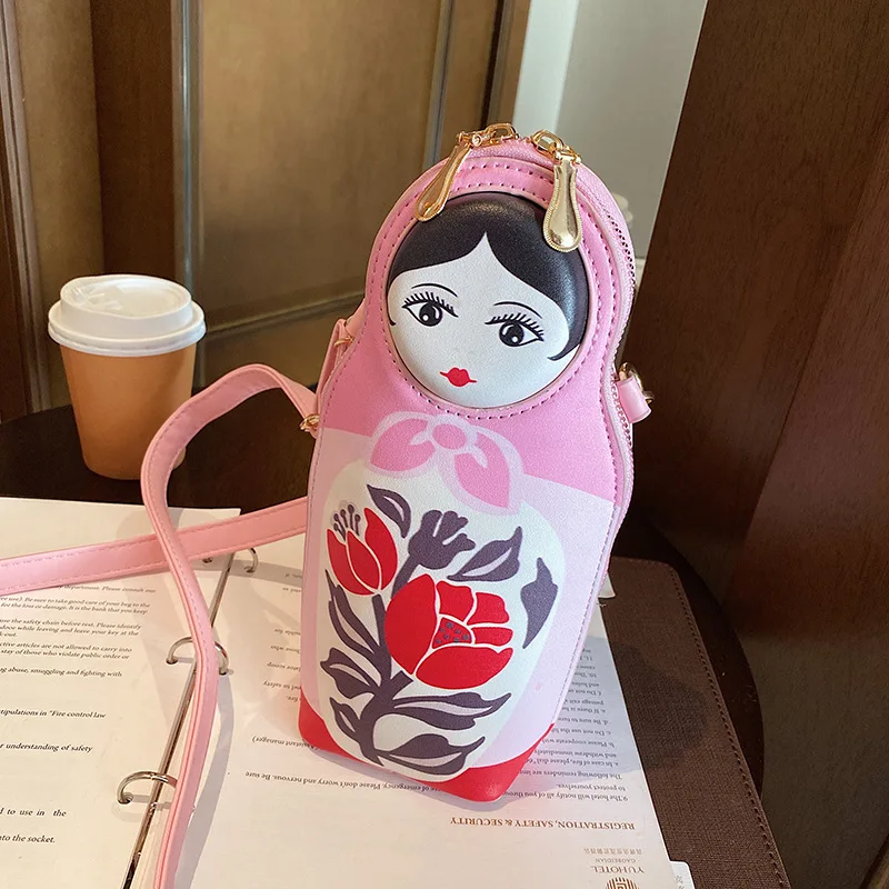 Creative Matryoshka Print Bag Women Crossbody Bags Women New Fashion PU Leather Phone&Purses Shoulder Bag Bolsas