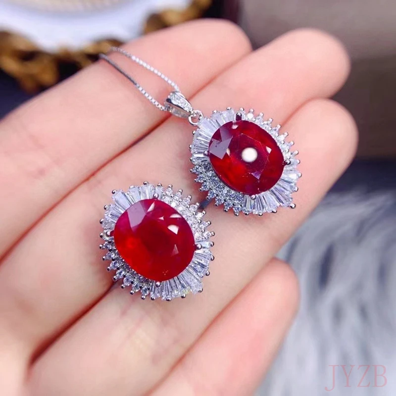 Natural pigeon Red Blood Ruby Jewelry Set with 925 sterling silver for women gathering 5CTrue Gem Boutique jewelry