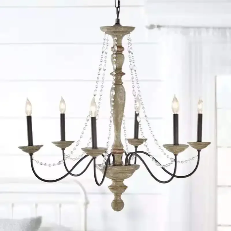 Factory Direct 2026 Cross-border special supply for American country simple woodwork retro old chandelier living room dining sta
