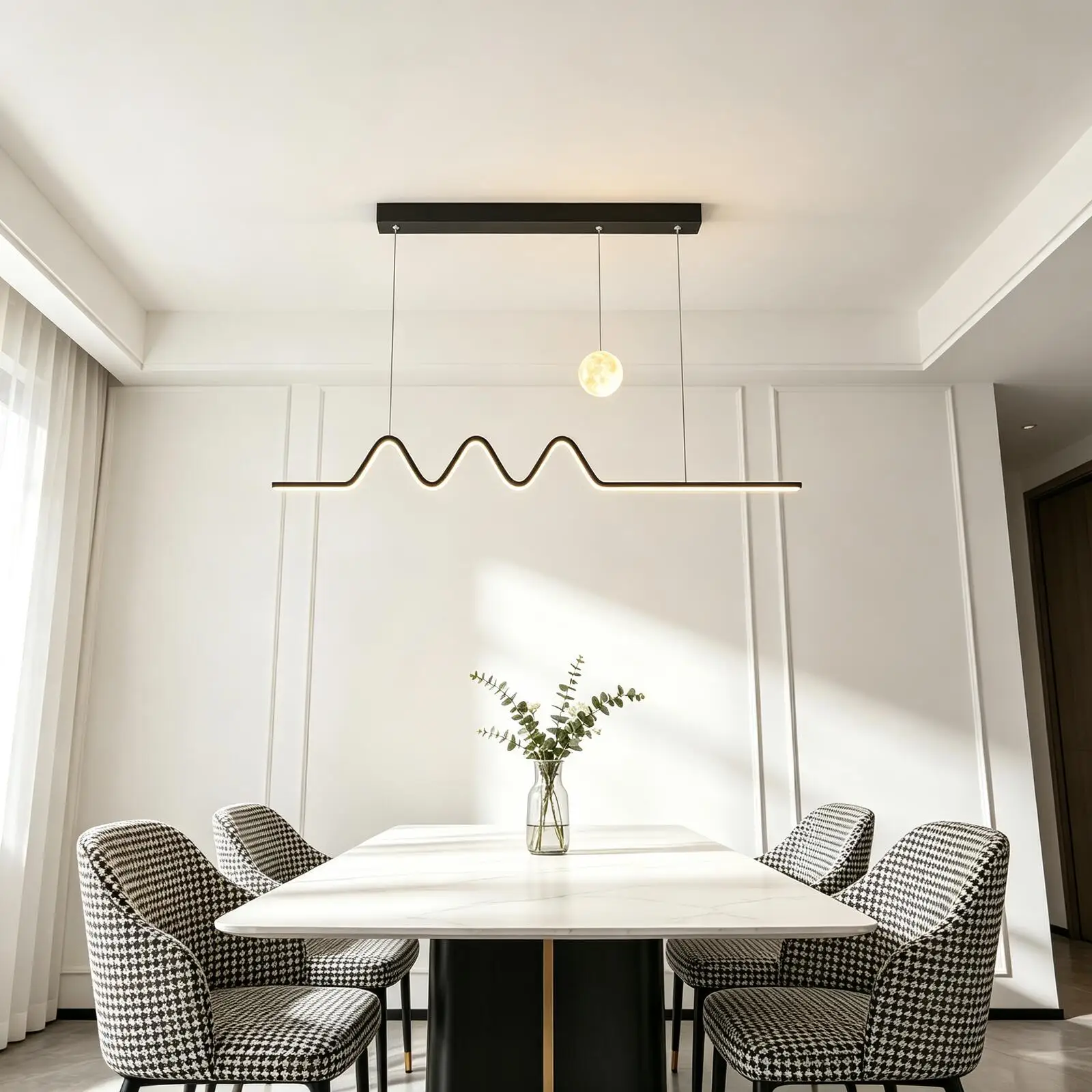 Modern Led Restaurant Pendant Lights Black White Dining Table Chandelier Chandelier With Moon LED Chandelier Light For Bedroom