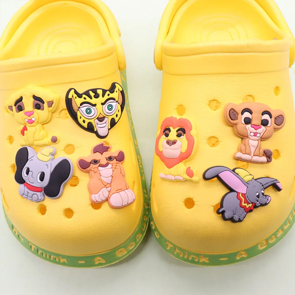 Hot Sales 1-7Pcs Lion King Animals Elephant PVC Cute Shoe Button Charms Cartoon Slippers Designer Accessories