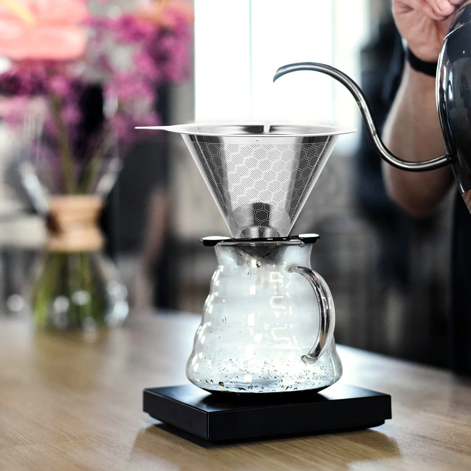 

Stainless Steel Coffee Filter Dripper Reusable Single Cup Metal Funnel For Manual Brewing Fine Filtering Portable Lightweight