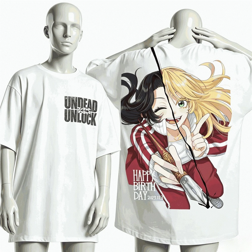 Undead Unluck Anime T-shirt Vintage Washed Y2K Aesthetic Unisex Oversized Short Sleeve Summer Cotton Retro Streetwear Hot Sale