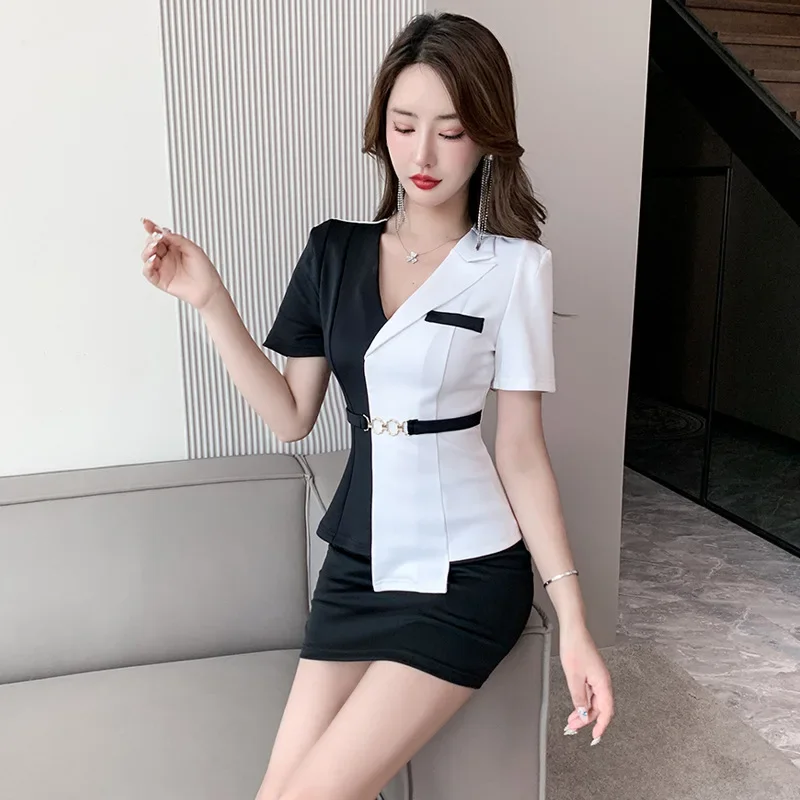 Woman Work Clothes Shirt Short Skirt Suit Hotel Waiter Beauty Salon Spa Massage Nail Cafe Foot Bath Technician Overalls Uniform