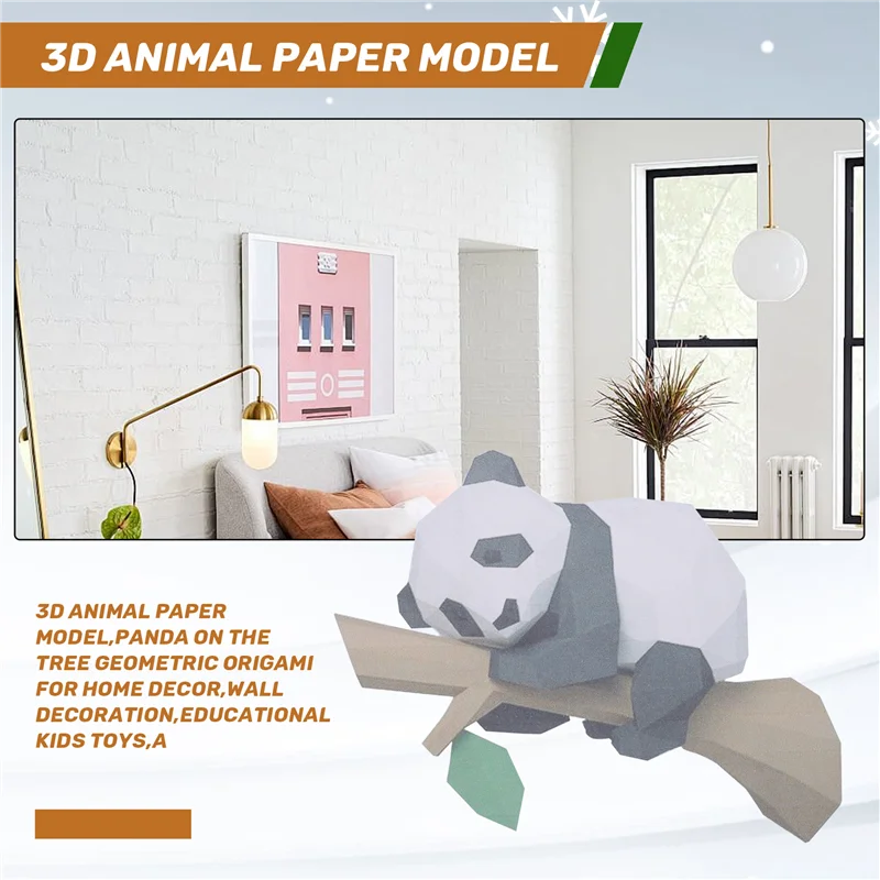 AA80-3D Dier Papier Model, Panda Op De Boom Geometrische Origami Voor Home Decor, Wanddecoratie, Educatief Kinderen Speelgoed