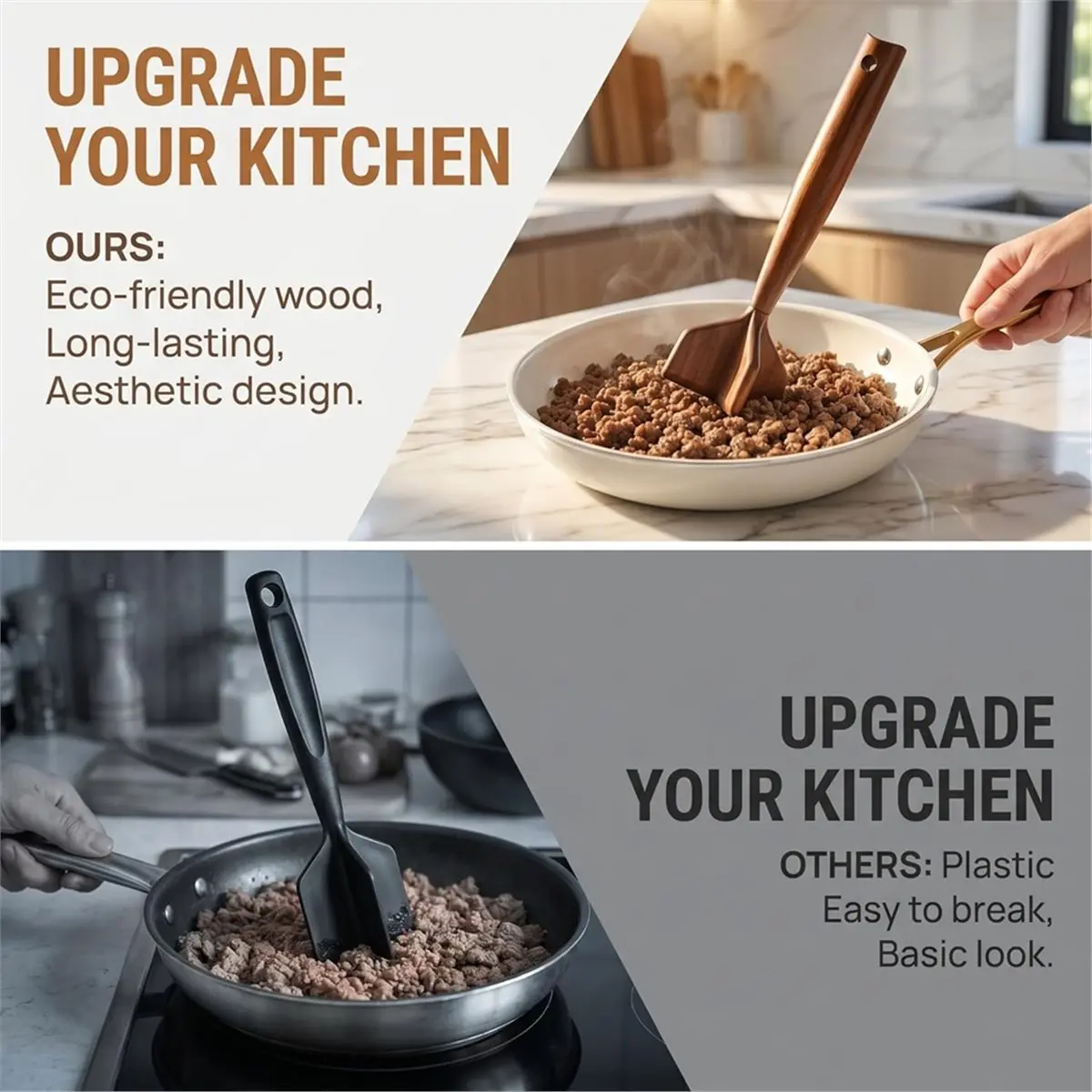 belong Wooden Ground Beef Masher, Heavy Duty Meat Chopper for Ground Beef,for Nonstick Cookware, Kitchen Tool for Beef, Turkey