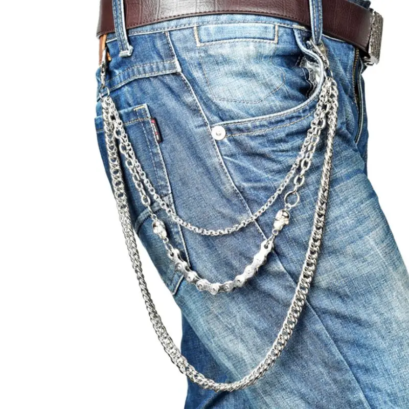 Punk pantalones rock jeans cintura accesorios hombres hip hop cráneo colgante