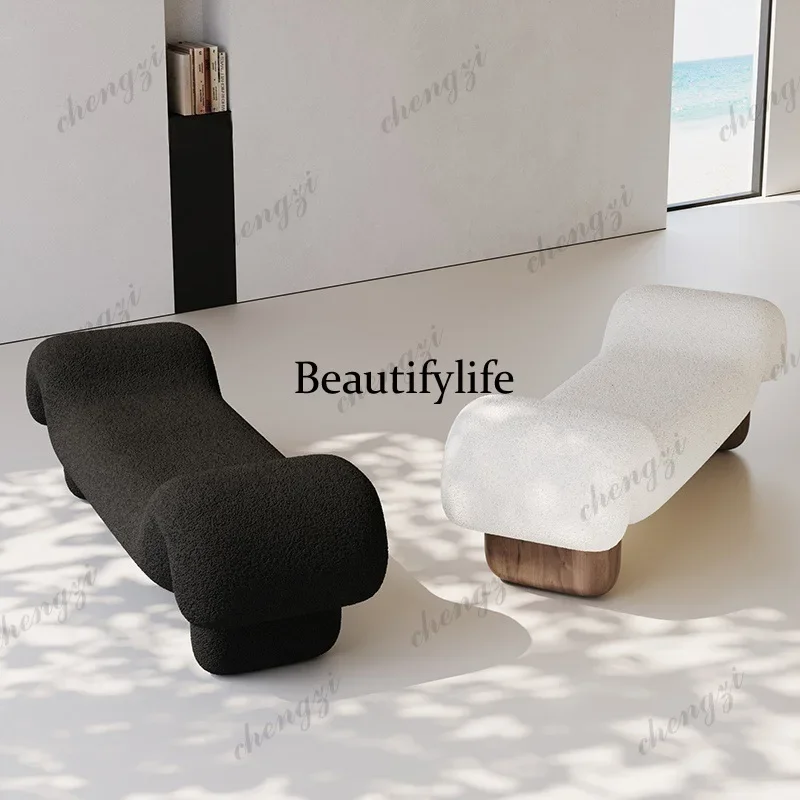 Y136  modern minimalist granular velvet entry door shoes change stool end of bed bench Italian minimalist sofa stool